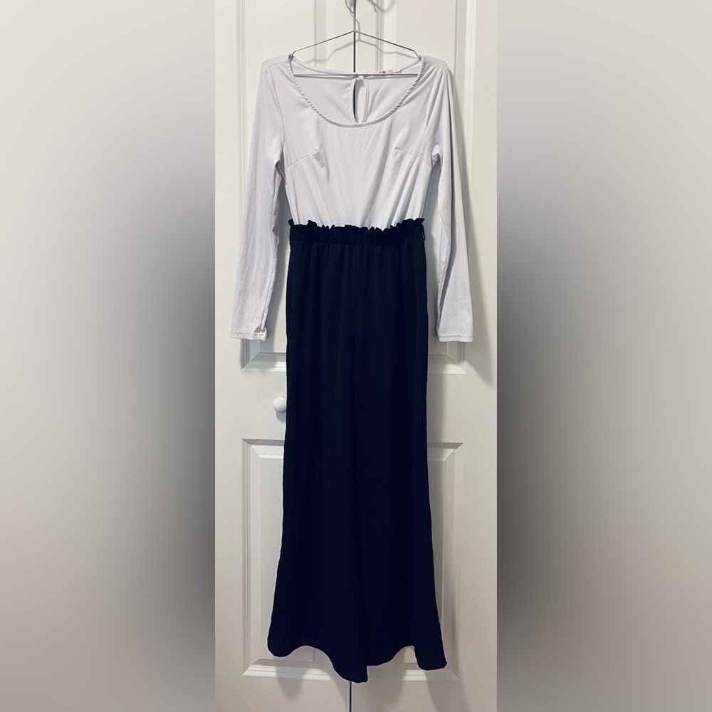 Francesca's Mi Ami One piece Jumpsuit Large Black White Wide Leg